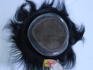 Prothèse capillaire noire en cheveux humains raides à raie centrale, avec closure frontale en dentelle, base en PU, densité 100%, cheveux indiens Remy, mono invisible - Product Image 4