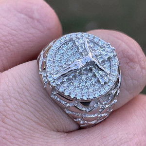 Luxury Mens Jesus Ring Moissanite Diamond Silver Finish Hip Hop Pinky Ring Jewelry - Product Image 1