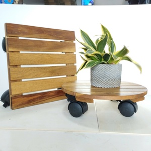 Support de pot de fleurs en bois massif naturel avec roulettes, base roulante pour plantes – Fabriqué au Vietnam - Product Image 3