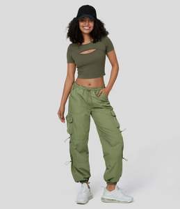 Pantalon cargo léger brodé pour homme, taille haute, poches utilitaires, en velours côtelé, décontracté, streetwear, coupe ample - Product Image 5