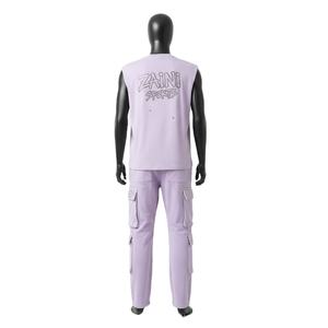 เสื้อกล้ามผ้าฟลีซผสมคอตตอนโพลีเอสเตอร์ 280 GSM สำหรับผู้ชาย กางเกงคาร์โก้  โลโก้ลายปักแบบรีดร้อน  ชุด 2 ชิ้นสำหรับผู้ชาย - Product Image 2