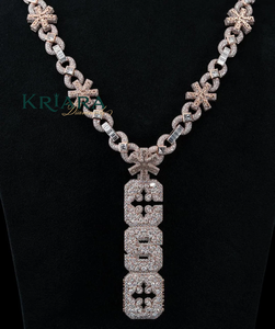 Rose Gold 14K Gold Lab Grown Diamond S925 Snowflake <b>Statement</b> <b>Necklace</b> Figaro Chain Pave Setting Unisex Wedding Luxury Jewelry - Product Image 2