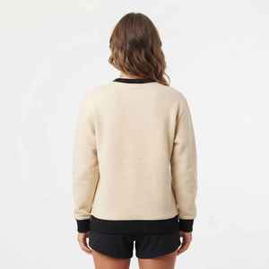 Sweat-shirt à col rond pour femme, beige, avec bordure noire, imprimé lettres, décontracté, pour l'automne, 100% coton, tricoté, manches longues - Product Image 2