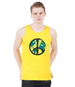 Débardeur jaune sans manches pour homme avec imprimé symbole de la paix terrestre, col rond, style décontracté, 100 % coton respirant, logo frontal - Product Image 5