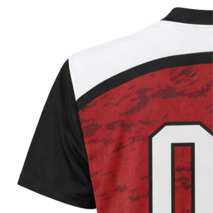 เสื้อซอฟต์บอลแบบสั่งทำพิเศษ พิมพ์ลายเต็มตัวด้วยเทคนิค Dye Sublimation สีแดงดำลายโมเสก คอเสื้อแบบติดกระดุม ชุดยูนิฟอร์มทีมพร้อมพิมพ์หมายเลขด้านหลัง - Product Image 6