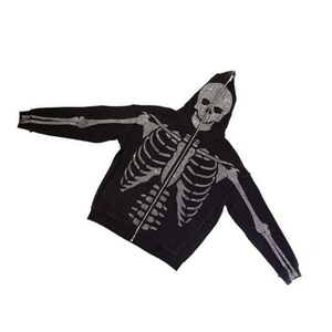 Custom Rhinestone Hoodies Bling Rhinestone Hoodie Design <b>Skeleton</b> Skull <b>Full</b> Zip up Hoodie Wholesale Custom Hoodie - Product Image 1