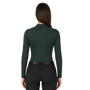 Chemise de base pour l'équitation pour femme, vert forêt, manches longues, col zippé, extensible, respirante, haute performance - Product Image 2