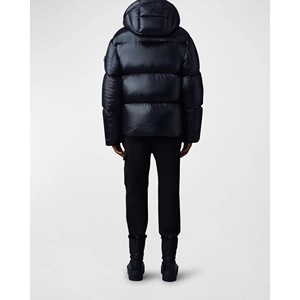 Chaqueta acolchada con capucha para hombre, negra, con cierre de cremallera, rellena de plumón, a prueba de viento, informal, de invierno, de color sólido, gruesa, de poliéster - Product Image 3