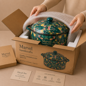 Casserole de service en émail vert floral Marvel Handicrafts avec couvercle et poignées latérales, ustensile de cuisine décoratif haut de gamme pour la cuisine et la salle à manger - Product Image 4