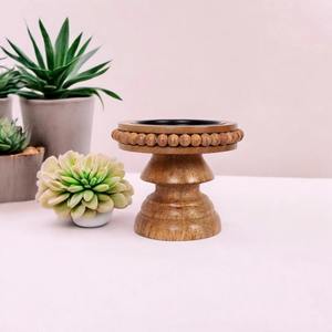 Support de bougie artisanal en bois naturel avec bord perlé, pour bougies chauffe-plat, décoration rustique style ferme, centre de table de mariage, cadeau - Product Image 5