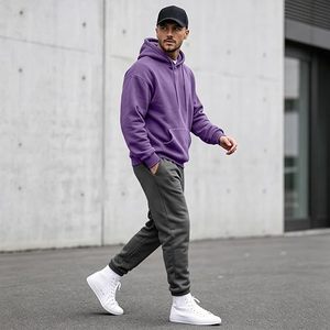 Sweat-shirt à capuche pour homme, couleur unie, coupe classique, tricoté, décontracté, avec poche - Product Image 2