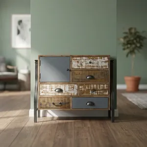 Mueble de Almacenamiento Moderno Industrial de Madera con 6 Cajones y Patas Metálicas, Mesa Auxiliar para Sala de Estar - Product Image 2