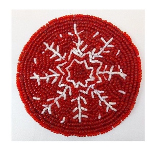 Snowflake Pattern Beaded Coaster <b>Set</b> of <b>4</b> Handmade Coasters <b>for</b> Tea Cup Coffee Mugs & <b>Dining</b> <b>Table</b> Christmas Decorative Coaster - Product Image 2
