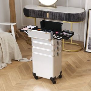 Valigia per Trucco in Alluminio 4-in-1 con Manico Intercambiabile, Borse e Custodie per Cosmetici Argento - Product Image 1