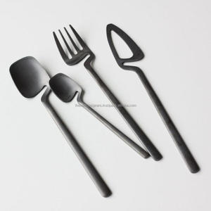 High Selling Cutlery Set Spoon Knife <b>Dessert</b> Spoon Silverware Set Modern Style Design Stainless Steel Black Color Flatware Set - Product Image 2