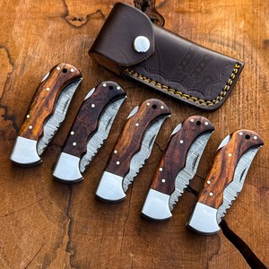 Natural Rosewood Exotic <b>Handle</b> Hand Forged Damascus Steel Industrial Serrated Edge Folder Pocket <b>Knife</b> Back Lock Custom OEM ODM - Product Image 1