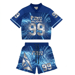 wholesale y2k streetwear men short set custom cropped football jersey mesh mesh <b>t</b> shirt two piece shorts set multi pattern cloth - Product Image 4