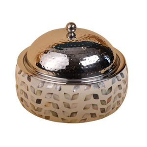 Luxurious Design Stainless Steel Food Warmer Insulated Casserole Serving Hot Pot with Gold Plated Finishing & Ribbed Texture - Product Image 4