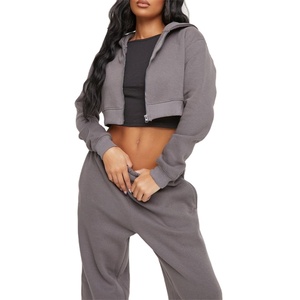 Sudaderas de mujer con logotipo personalizado, chaqueta polar de algodón, ropa de calle, manga larga, cremallera, Top recortado, sudaderas con capucha 2026 - Product Image 1