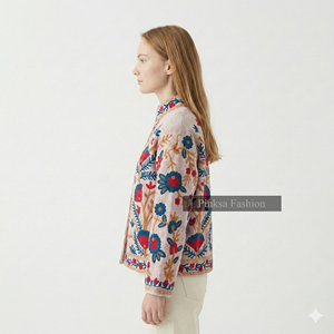 เสื้อแจ็คเก็ตผ้ากำมะหยี่ผสมฝ้ายปักลายดอกไม้สไตล์วินเทจสำหรับผู้หญิงรุ่นใหม่ ระบายอากาศได้ดี เป็นมิตรกับสิ่งแวดล้อม สวยสง่า เหมาะสำหรับฤดูใบไม้ร่วงและฤดูหนาว - Product Image 5