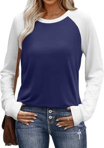 Camisetas de Manga Larga para Mujer, Color Block, Cuello Redondo, Estilo Casual, Básicas, Ropa de Otoño 2026, Moda, 100% Algodón, 180 GSM - Product Image 5