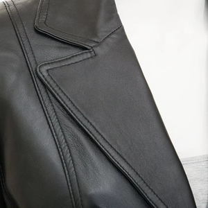 Women's <b>Genuine</b> Leather Blazer Full Sleeve Spread Collar Single Breasted Autumn Wear Solid Color Regular Length - Product Image 5