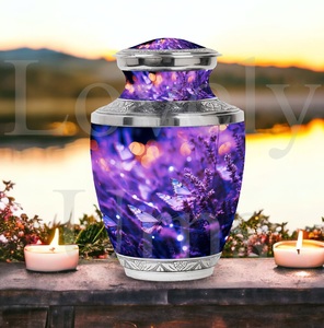 Urna con diseño de mariposa morada en pradera morada, tamaño 10 pulgadas, para cenizas humanas, recuerdo conmemorativo decorativo. - Product Image 2