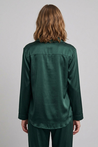 เสื้อเชิ้ตผ้าไหมโพลีเอสเตอร์ 100% สำหรับผู้หญิง แขนยาว ติดกระดุม เสื้อนอน เสื้อผ้าไหมซาตินสำหรับผู้หญิง เสื้อนอนสำหรับผู้หญิง - Product Image 2