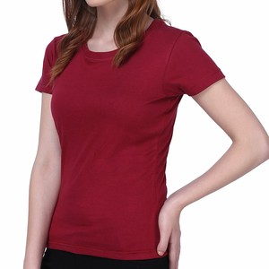 เสื้อยืดคอตตอนเจอร์ซีย์ผู้หญิง สีแดง คอกลม แขนสั้น ทรงเข้ารูป สวมใส่สบายทุกฤดู ระบายอากาศได้ดี สีพื้น รับผลิตแบบ OEM - Product Image 1