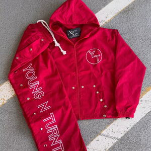 <b>Red</b> <b>Hooded</b> Windbreaker <b>Jacket</b>| Snap Button Streetwear <b>Jacket</b>| Waterproof Urban Fashion Outerwear|OEM Private Label Manufacturer - Product Image 1