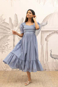 ผ้าฝ้ายสีฟ้าแบบผูกเชือกชนิดผงสำหรับทำชุดแม็กซี่ - Product Image 5