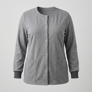 Ensemble de blouses médicales personnalisées pour femmes, avec veste chaude à fermeture éclair sur le devant, grandes tailles, en mélange de polyester, avec poignets côtelés, pour usage hospitalier, en jersey - Product Image 2