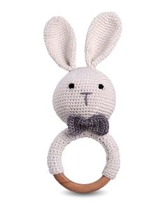 Hochet en bois tricoté au crochet en forme d'animal, hochet pour bébé fait main au crochet, jouet Bambini Ivory Bubu Bunny tricoté par Indian Consigners - Product Image 3