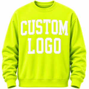 Sweat-shirt à col rond vert fluo pour homme, logo personnalisé imprimé sur le devant, coupe classique, décontracté, tricoté pour l'automne, style français - Product Image 1