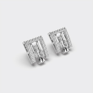 IGI Certified Lab Grown Round Diamond Stud Earrings Solid 925 Sterling Silver Square Halo <b>Drop</b> Design Diamond Earrings - Product Image 3
