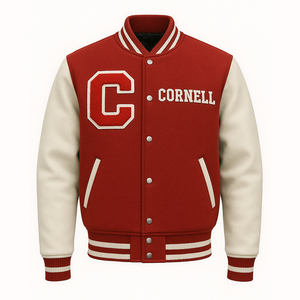 College Style Cornell Varsity Jacket <b>Red</b> <b>Wool</b> Body Stand Collar Winter Embroidered Letterman Bomber Unisex Custom Streetwear - Product Image 1