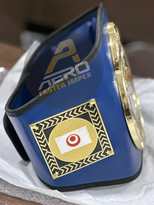 Ceinture de championnat de boxe personnalisée, décontractée, en cuir PU bleu uni, réglable, avec plaque en alliage doré, design 3D, pour la classe junior 40,0 kg - Product Image 4