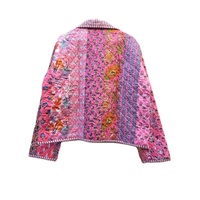 Jaket Wanita Berbahan Katun Motif Garis Cetak Tangan Model Burfi Berlapis, Kerah Berumbai, Bernapas, Ramah Lingkungan, Cepat Kering, Kasual, Musim Dingin