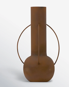 Jarrón alto de metal con acabado terracota y asas laterales grandes, estilo vintage, jarrón decorativo de pie para decoración del hogar y hoteles. - Product Image 4