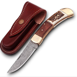 Best Price Damascus Steel <b>Back</b> Lock Folding Knife Stag Horn Rosewood Handle Brass Foldable Tactical <b>Drop</b> Point Survival ODM/ODM - Product Image 1