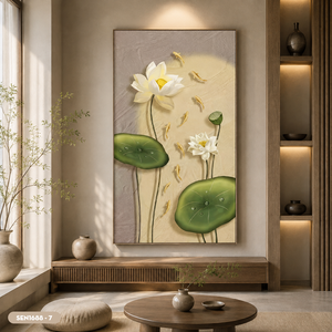 Pintura de seda de flor de loto de la marca HALO, de primera calidad, pintada a mano en Vietnam, arte decorativo para pared, hecho en Vietnam. - Product Image 3