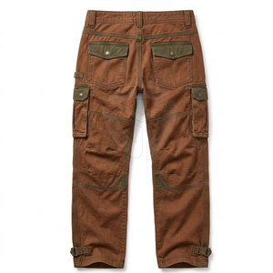 <b>Men's</b> <b>Brown</b> Canvas <b>Cargo</b> Pants Multiple Pockets Workwear Style Mid Waist Button Fly Straight Fit Autumn Wear - Product Image 5