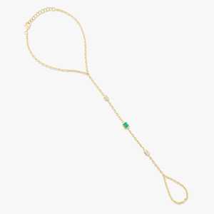 Pulsera de mano con diamante cultivado en laboratorio de corte esmeralda, oro macizo de 14K y 18K, delicada, minimalista, moderna, de lujo, única, con esmeralda verde. - Product Image 1