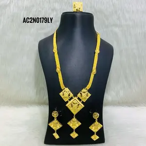 one gram fashion jewellery gold plated Long Necklace set online design all woman design Long Necklace For Wedding