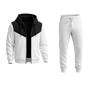 Ensemble de survêtement personnalisé pour homme, blanc et noir contrasté, coupe ajustée, veste zippée, pantalon de jogging, vêtements de sport décontractés, ensemble de fitness pour la salle de sport - Product Image 2