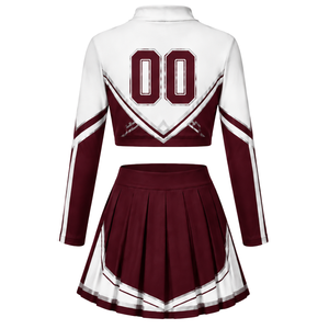 Conjunto de Uniforme Deportivo Sublimado en Blanco y Borgoña, Manga Larga, Falda Plisada, para Equipo Deportivo, Entrenamiento, Práctica y Presentación - Product Image 3