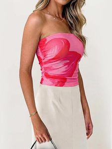 Women Strapless Floral Printed Crop <b>Top</b> <b>Pink</b> Sexy Club Wear Spring Summer Casual <b>Tube</b> <b>Top</b> - Product Image 4