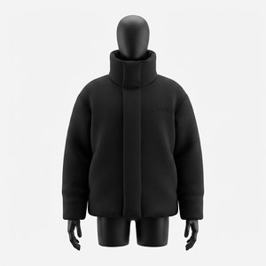Chaqueta acolchada minimalista negra para hombre, con cuello alto, cremallera completa, abrigo de invierno cálido y aislante, informal, para exteriores. - Product Image 1