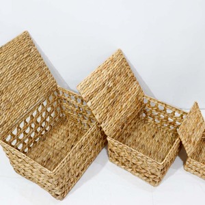 Panier de rangement rustique en jacinthe d'eau tressée naturelle, écologique, pour vêtements, avec couvercle, pour salon - Product Image 3