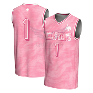 Camiseta de Baloncesto Rosa Personalizada de los Texas State Bobcats, Uniforme Deportivo Sublimado sin Mangas, Transpirable, de Poliéster, para Entrenamiento y Uso en Equipo - Product Image 1